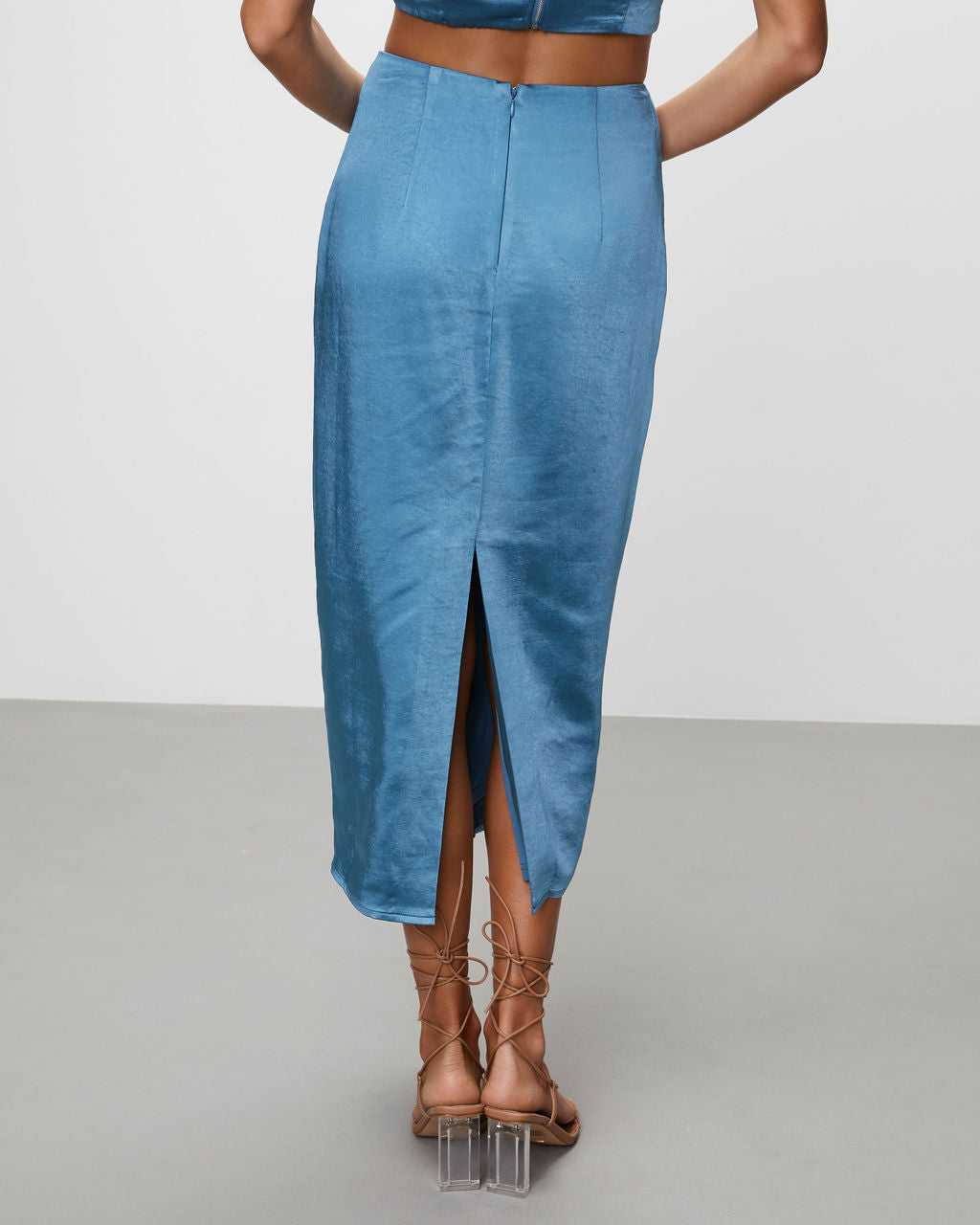 Elenora Satin Front Wrap Midi Skirt