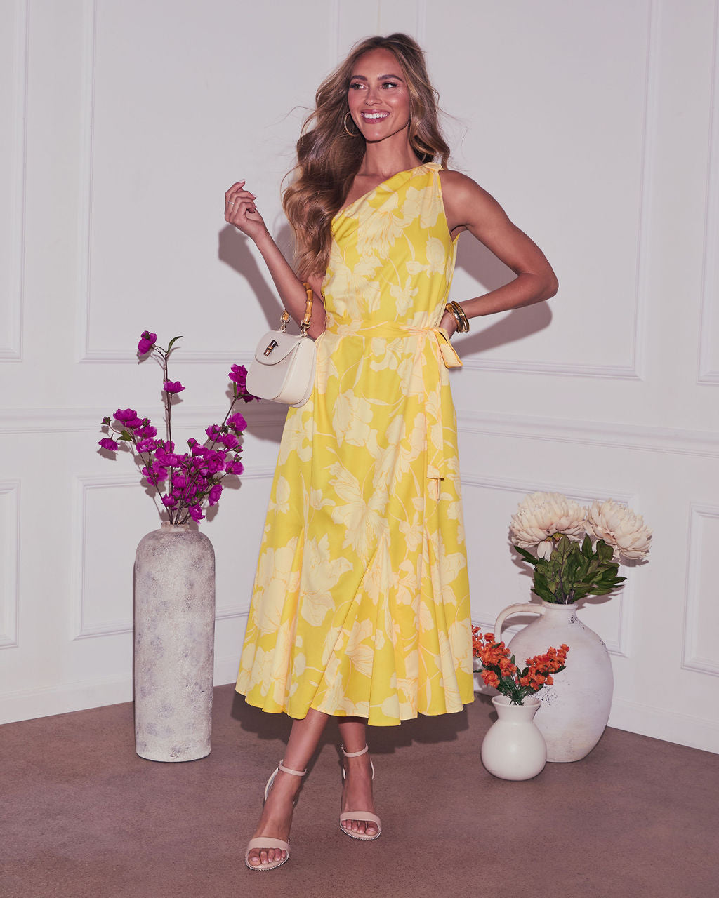 Toren Floral One Shoulder Maxi Dress