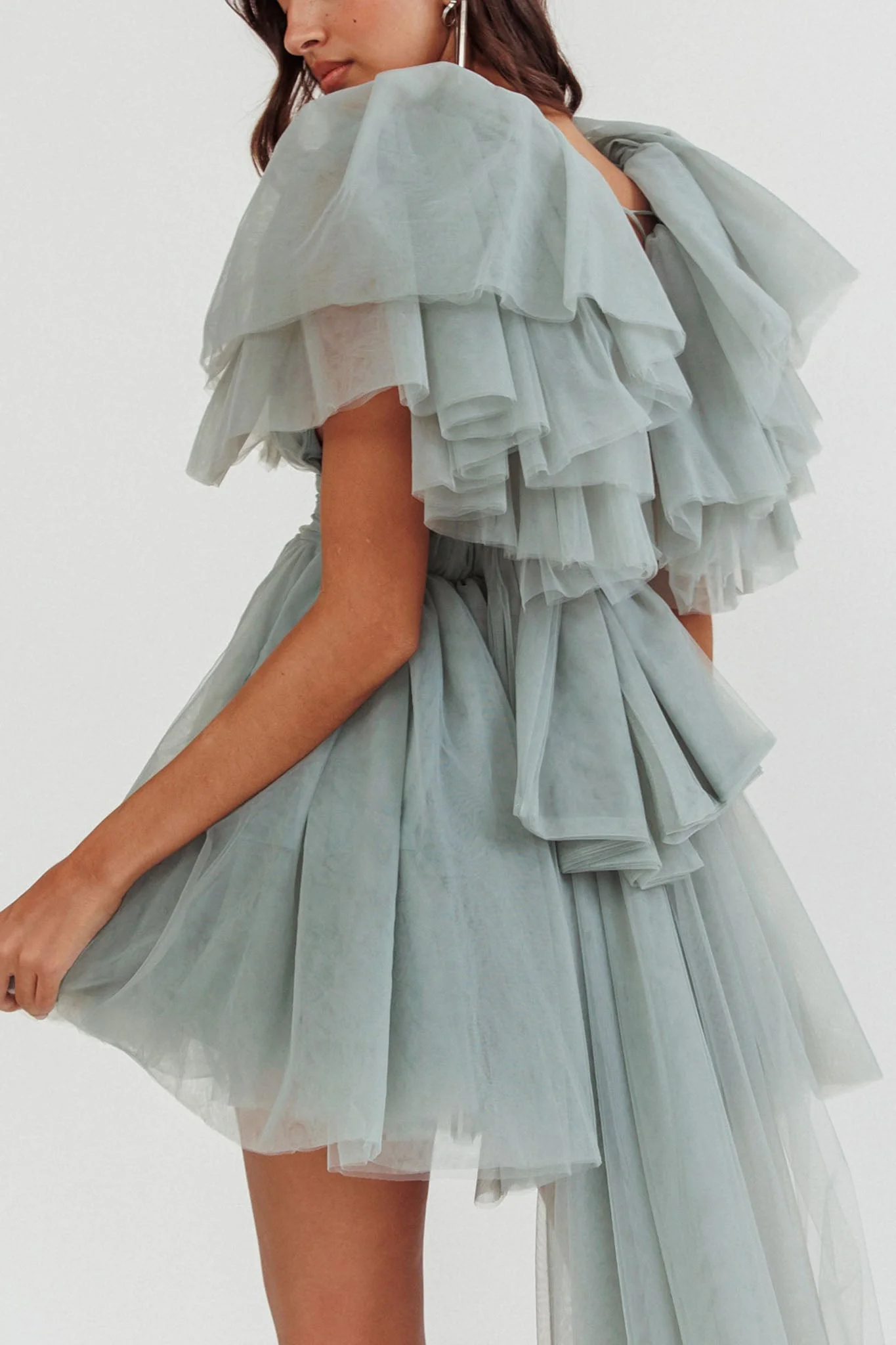 Star Power Tulle Train Mini Dress Pistachio