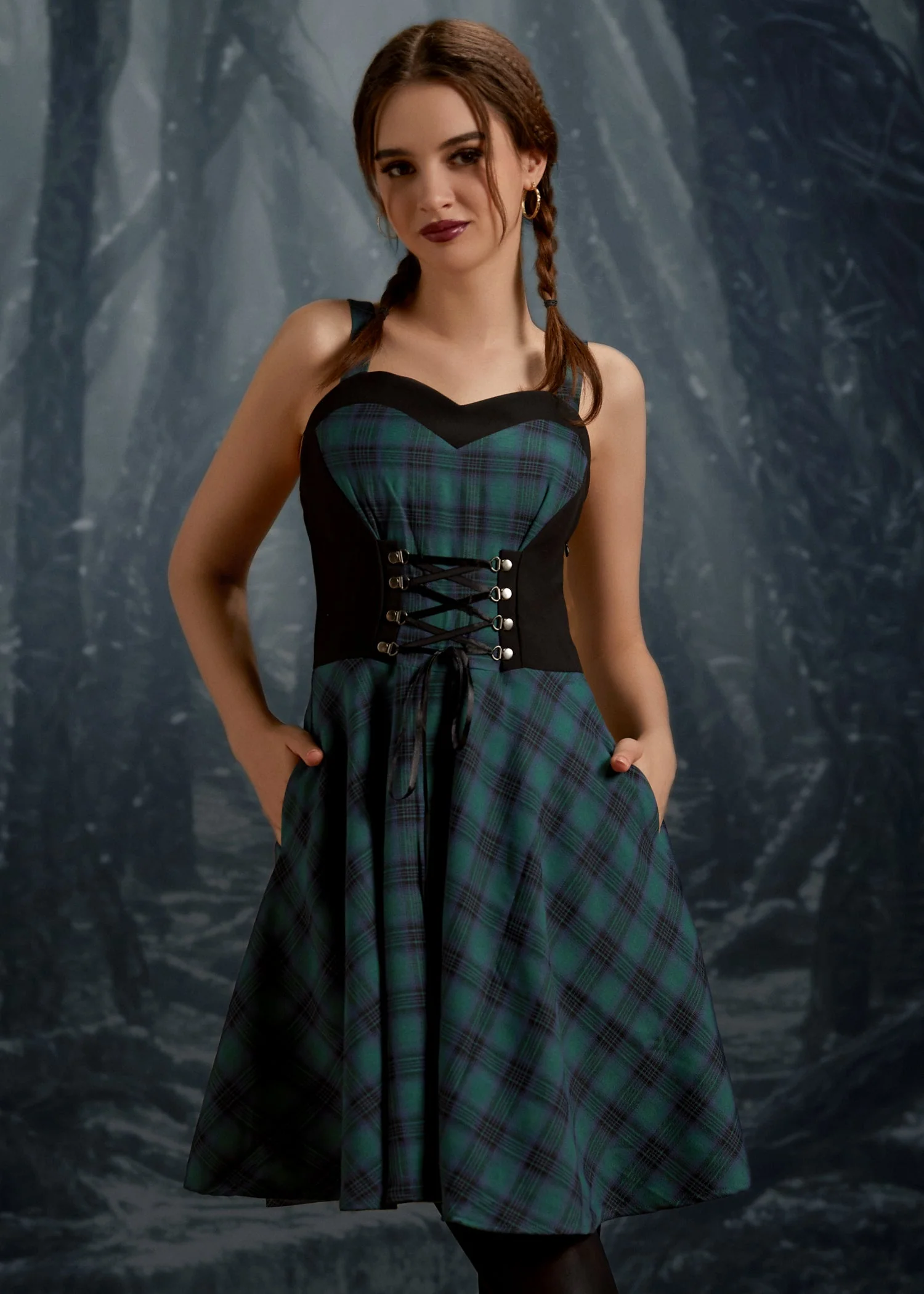 Green Plaid Swing Dress