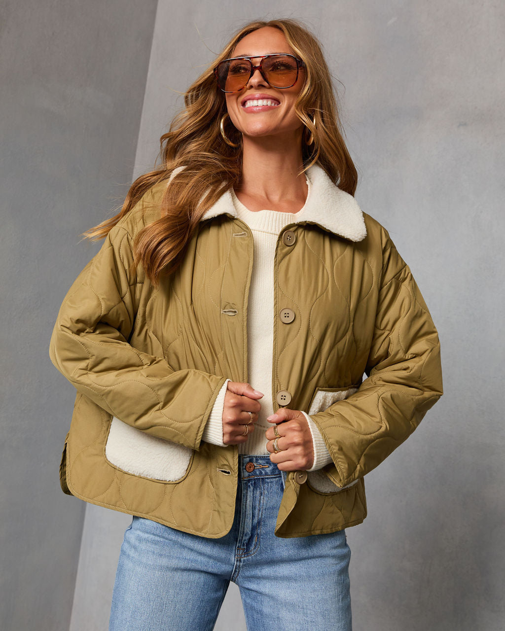 Glazed Mornings Sherpa Trim Quilted Puffer Jacket