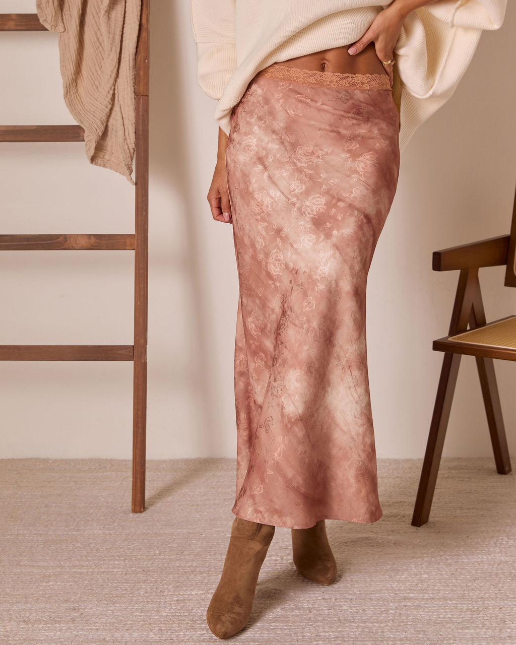 Rogue Bloom Satin Jacquard Printed Maxi Skirt