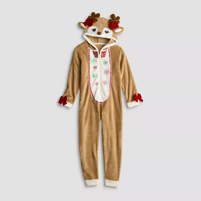 Degrees Holiday Reindeer Hooded One-Piece Outfit in Regular & Plus Size