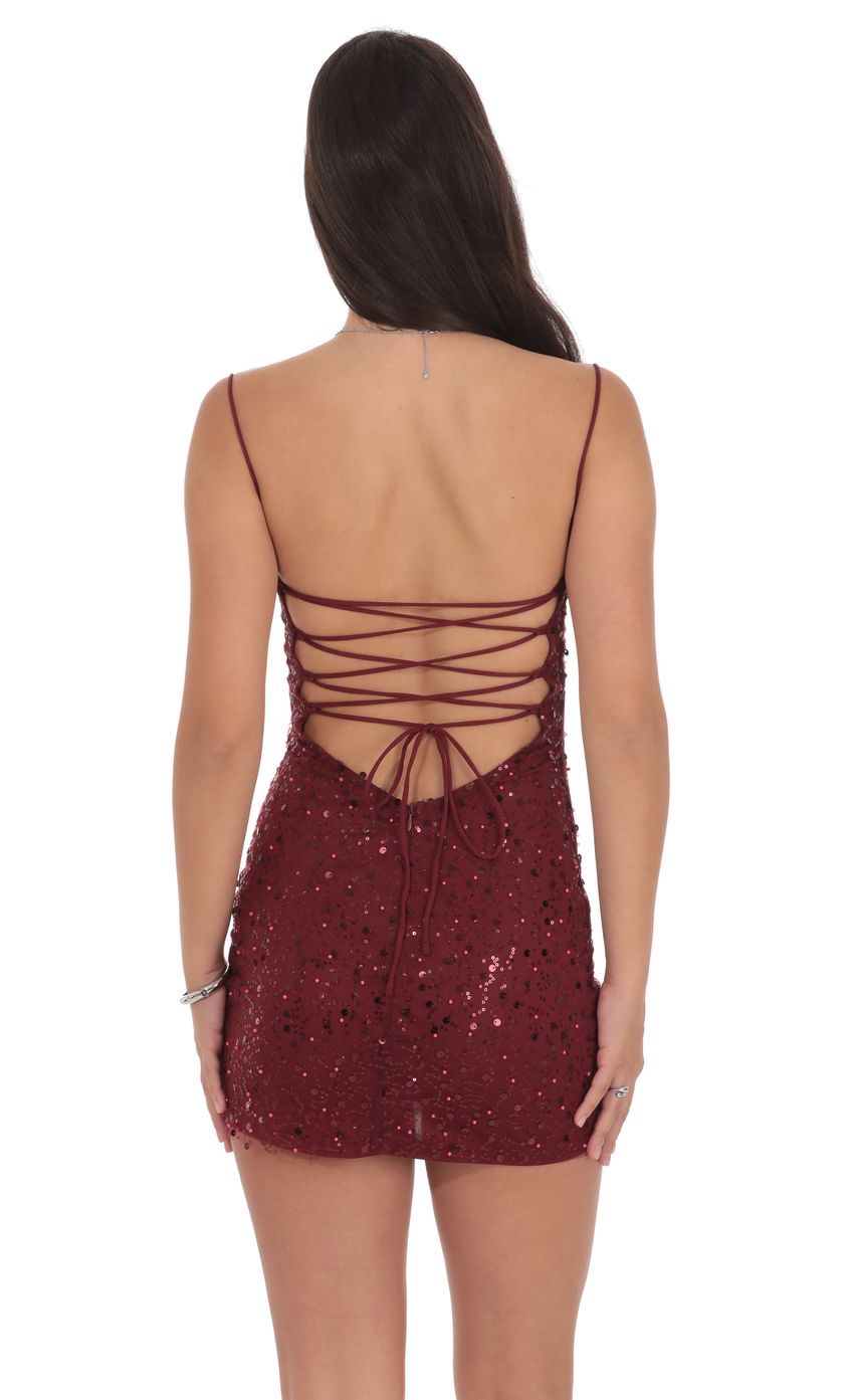 Draped Sequin Beaded Bodycon Dress in Burgundy