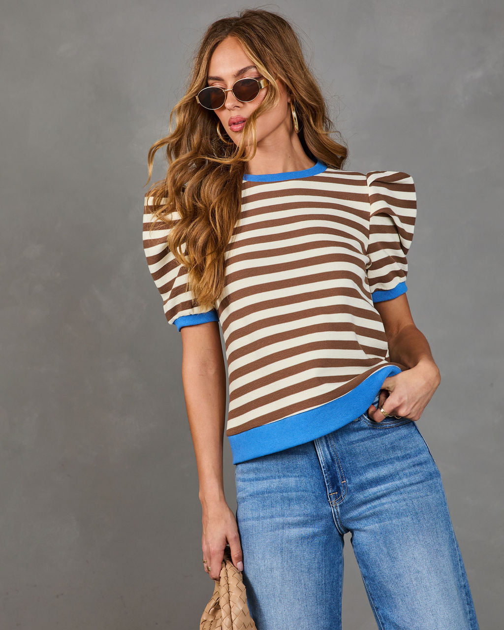 Marcine Striped Puff Sleeve Top