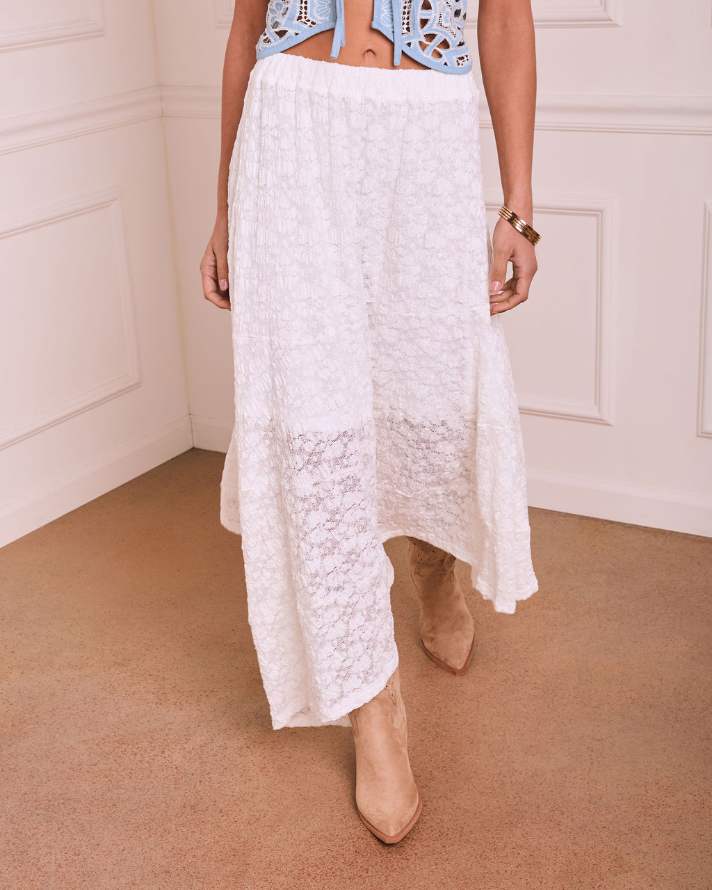 Solrae Lace High Low Maxi Skirt