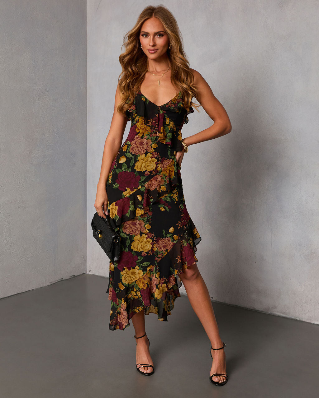 Garden Bliss Floral Tiered Midi Dress