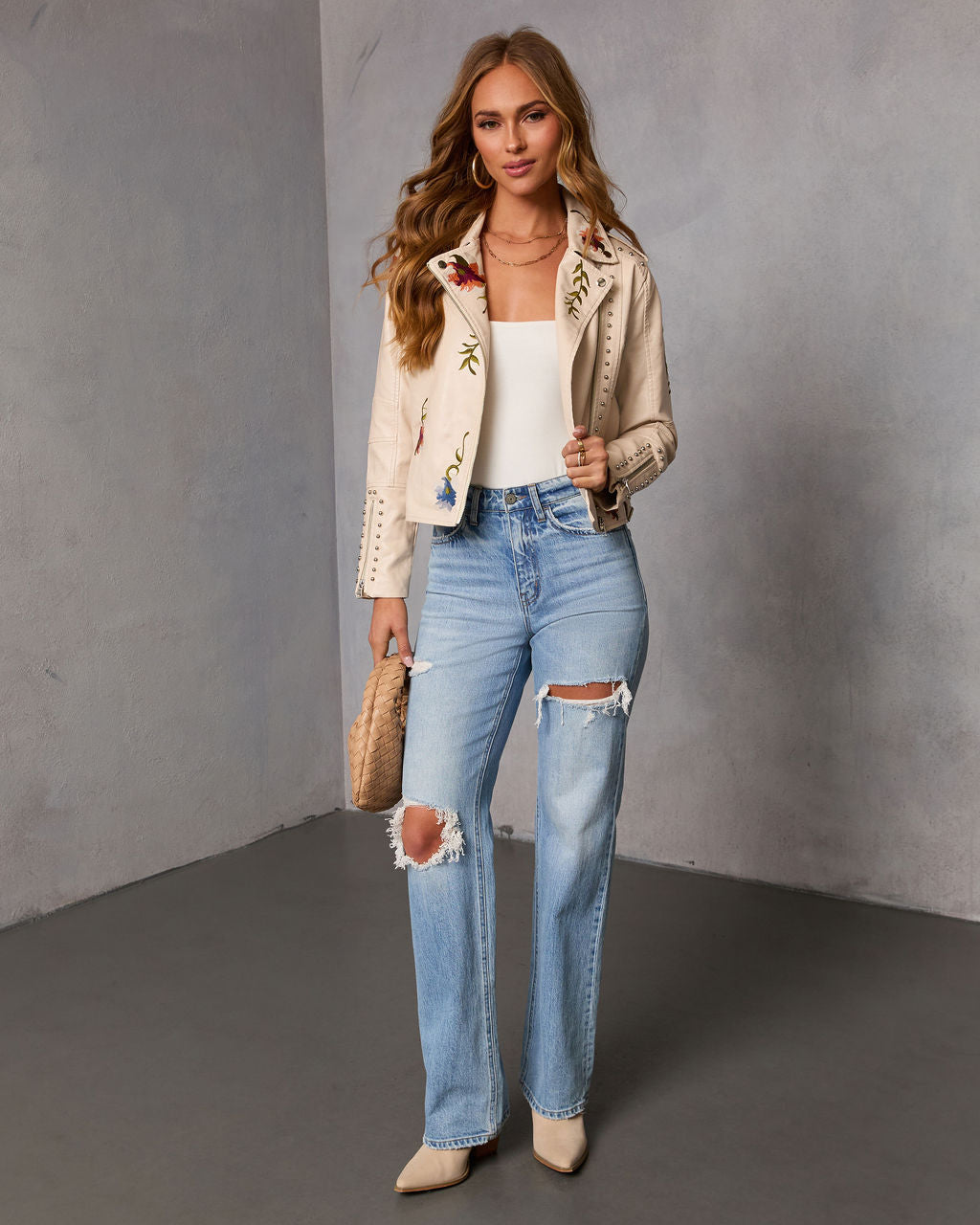 Wildflower Lane Embroidered Vegan Leather Jacket