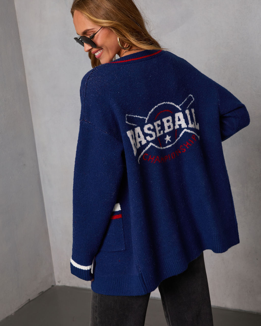 Baseball Championship Graphic Knit Cardigan