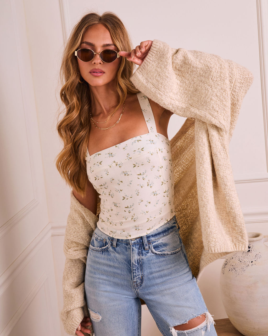 Breezy Meadow Floral Corset Top