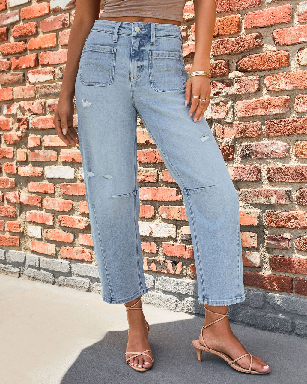 Eveline Stretch High Rise Cropped Distressed Barrel Jeans