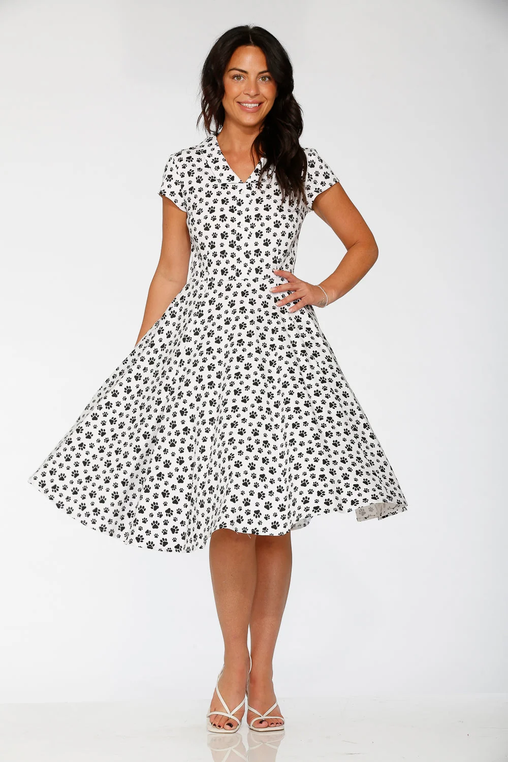 Cat Paw Swing Dress in White