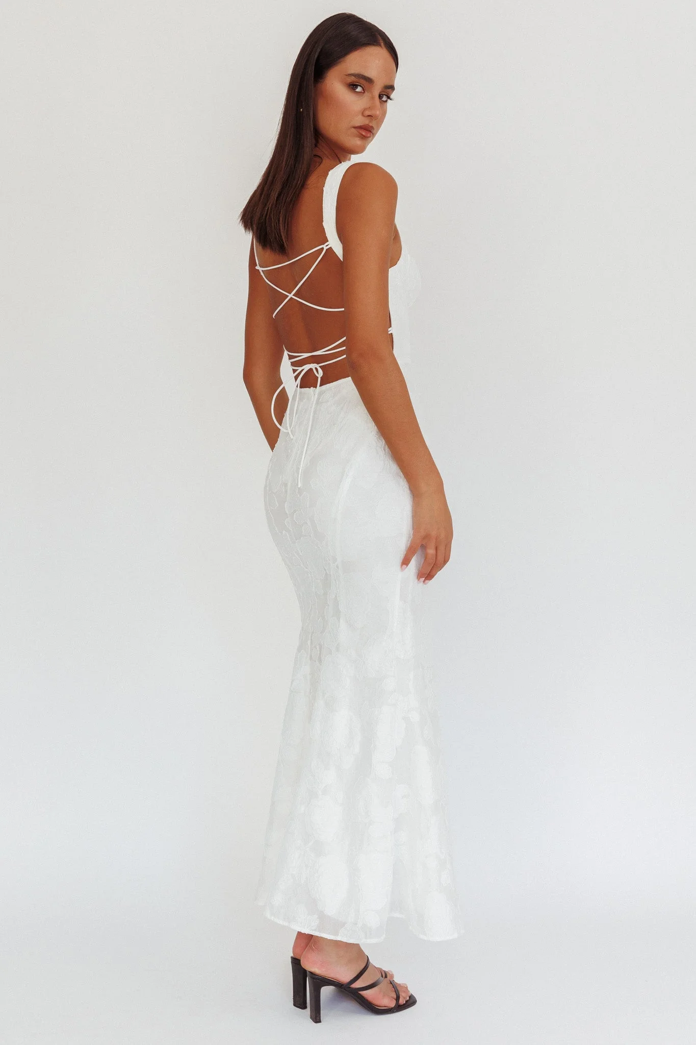 Autumn Moon Strappy Back Maxi Dress Textured White