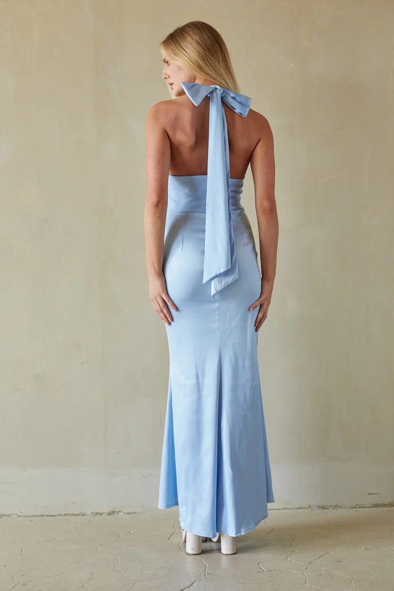 Sage Satin Halter Maxi Dress