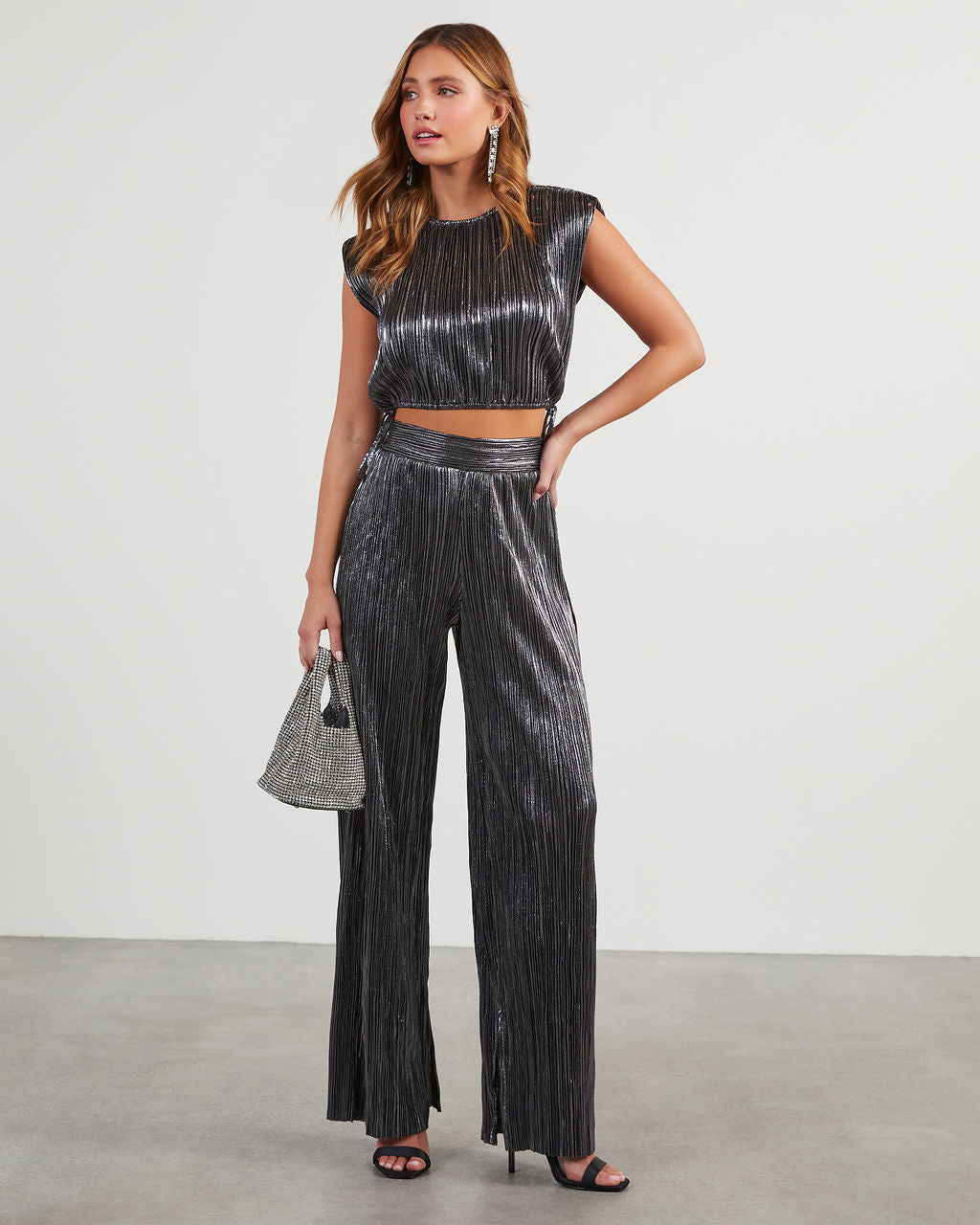 Sinclair Metallic Plisse Crop Blouse