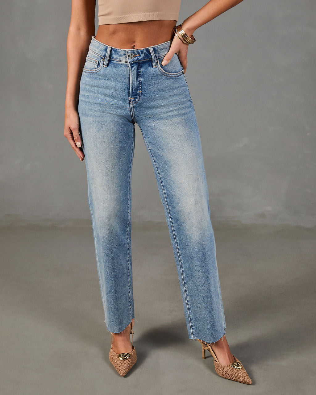 Heritage Frame Super Stretch Mid Rise Straight Leg Jeans