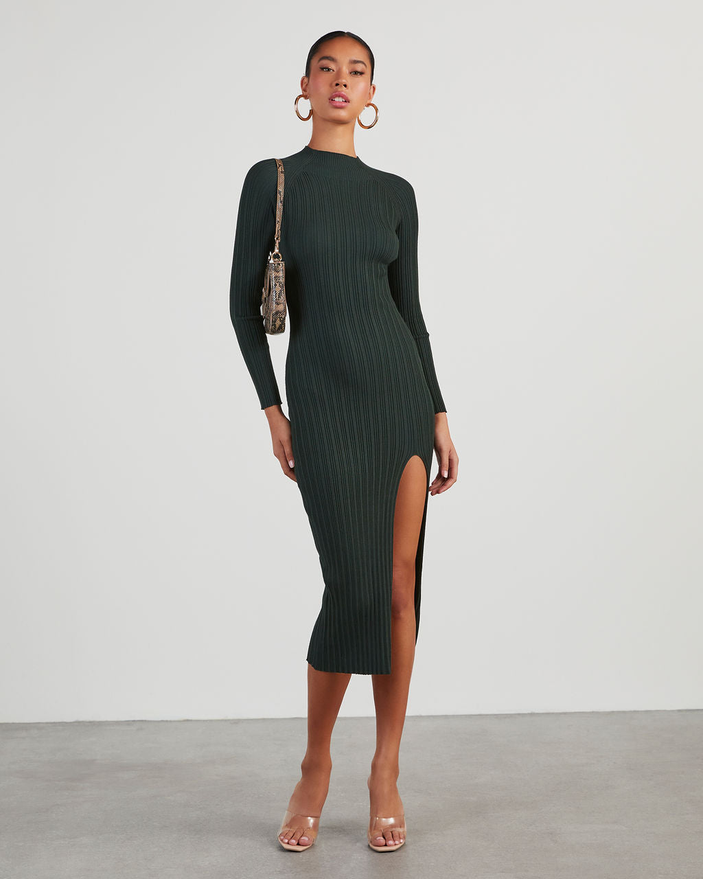 Thankful Soul Ribbed Mock Neck Midi Dress