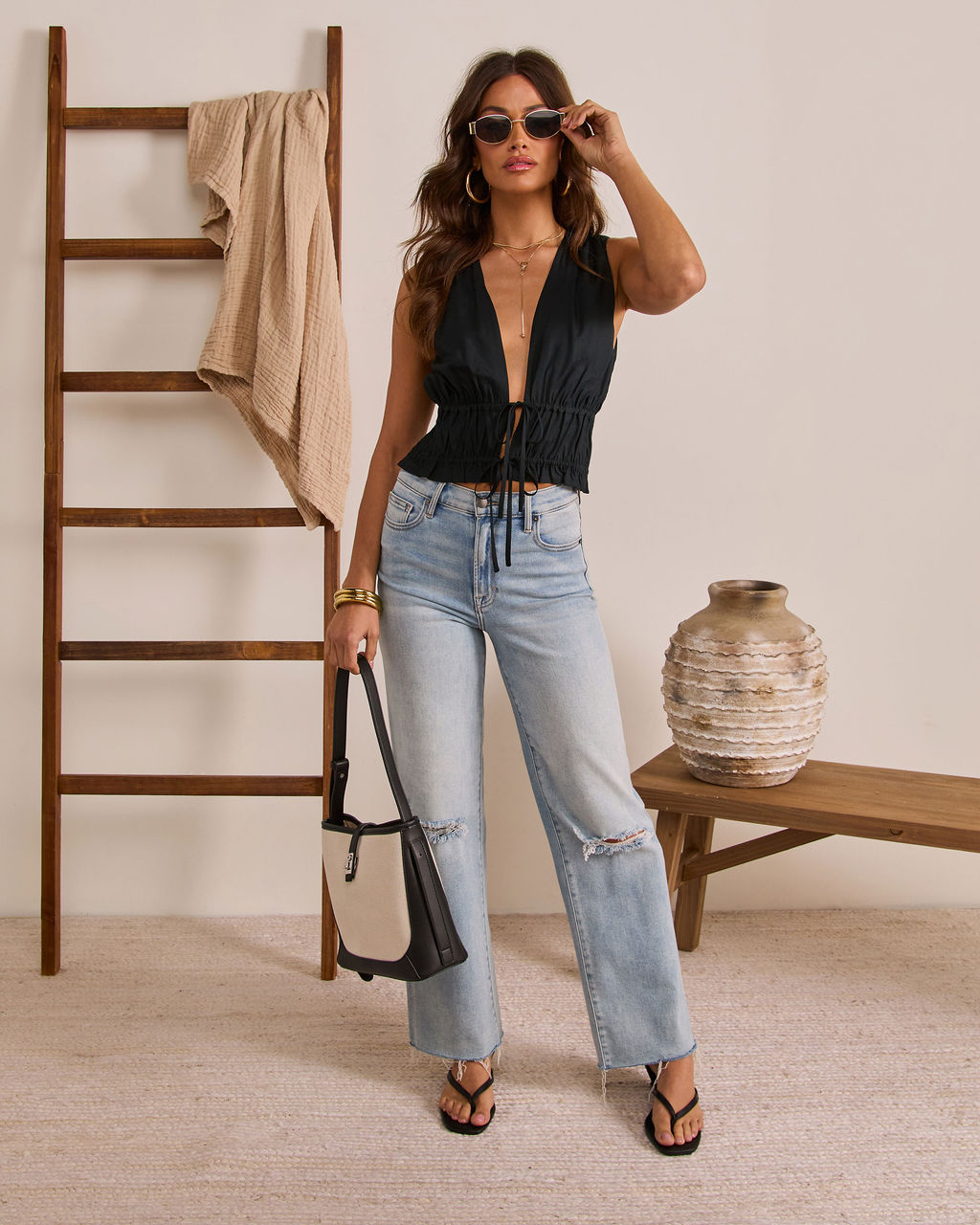 Fellie Front Tie Hem Tank