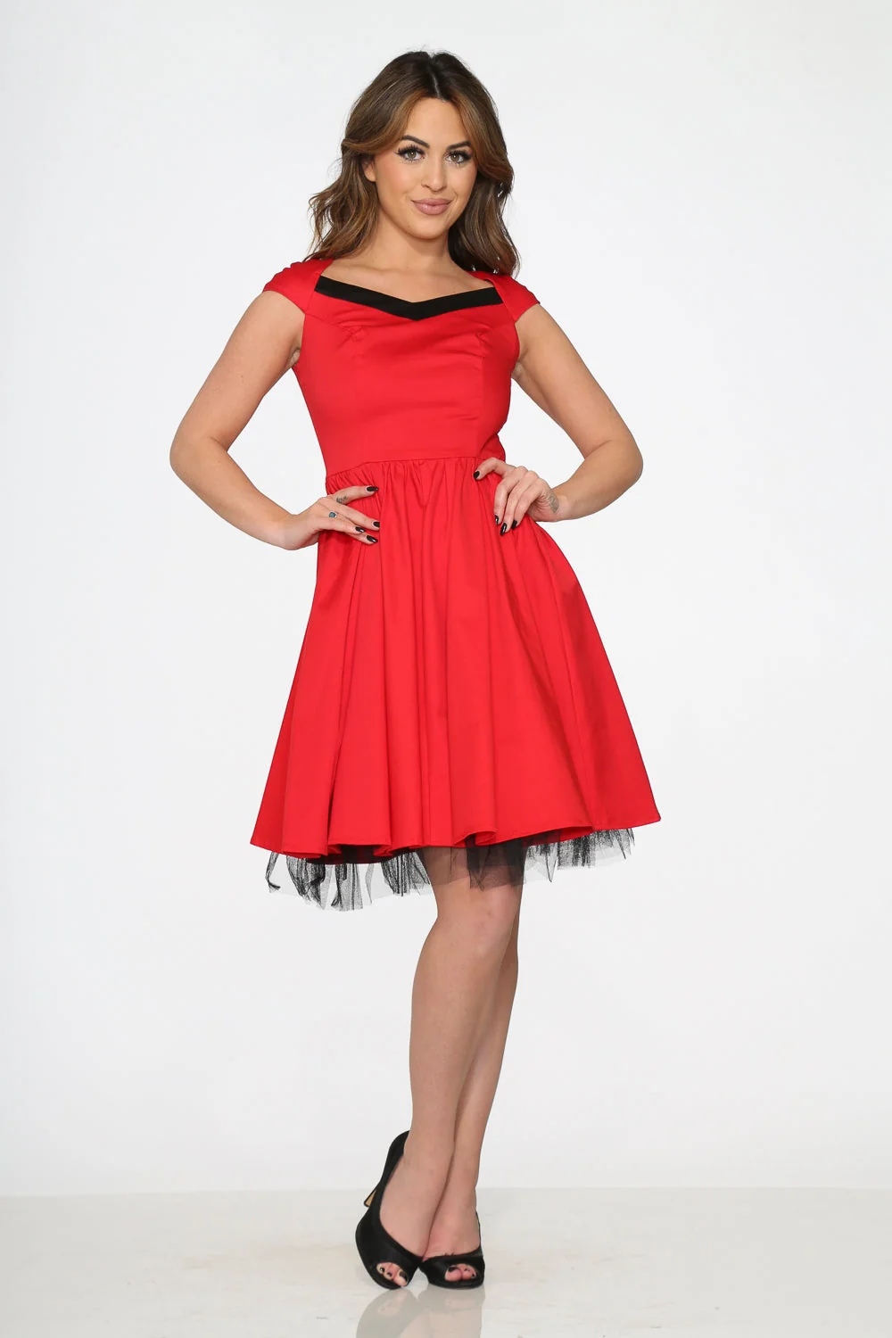 Red & Black Trim Swing Dress