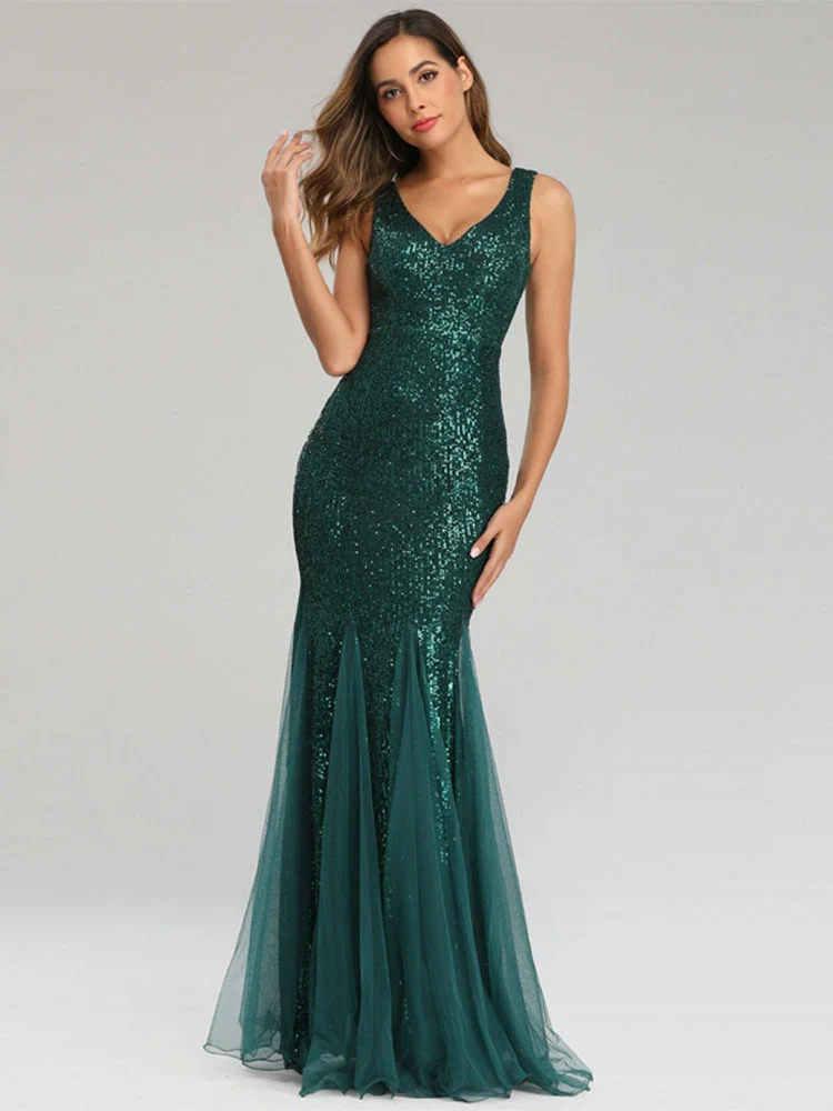 Sequin Mermaid V-Neck Sleeveless Dress