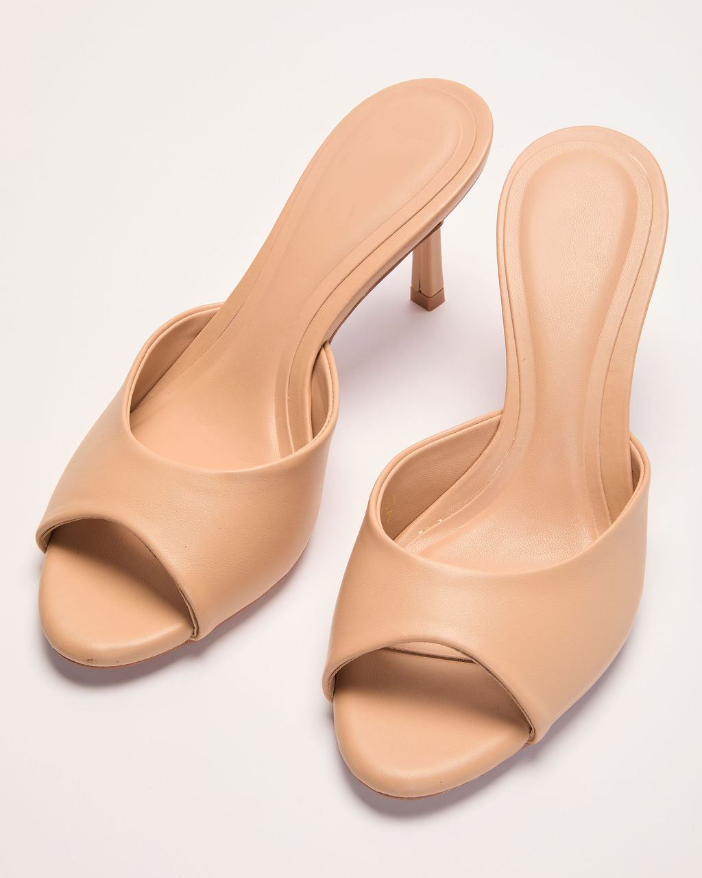 Liorra Vegan Leather Heeled Peep Toe Mules