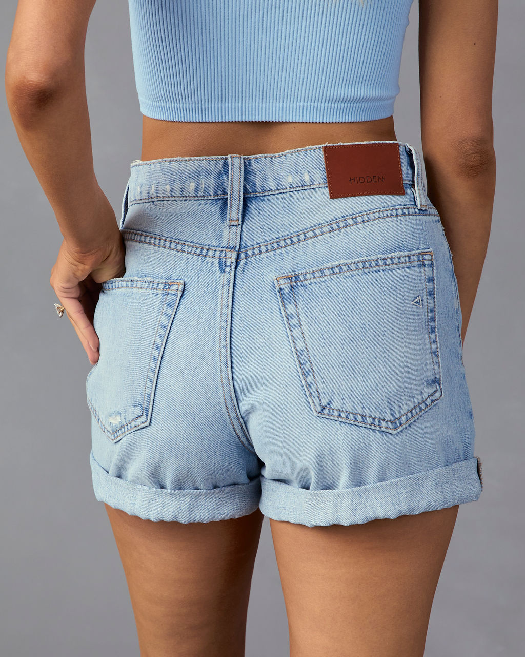 Danni Cuffed Distressed High Rise Denim Shorts