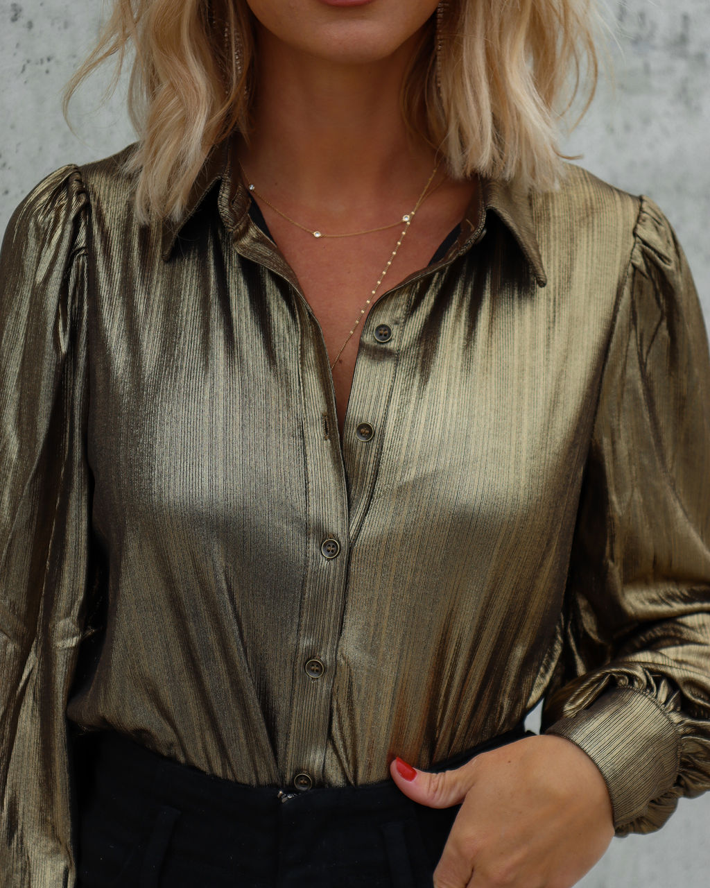 Raquel Metallic Button Down Top