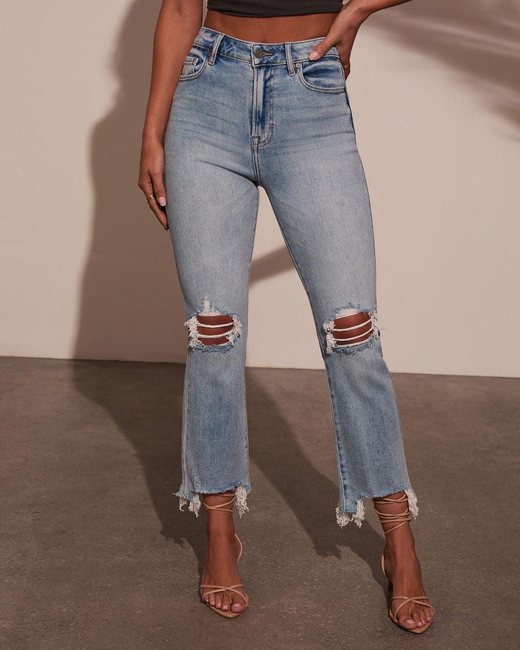Cosmia Super Stretch High Rise Slim Leg Distressed Jeans