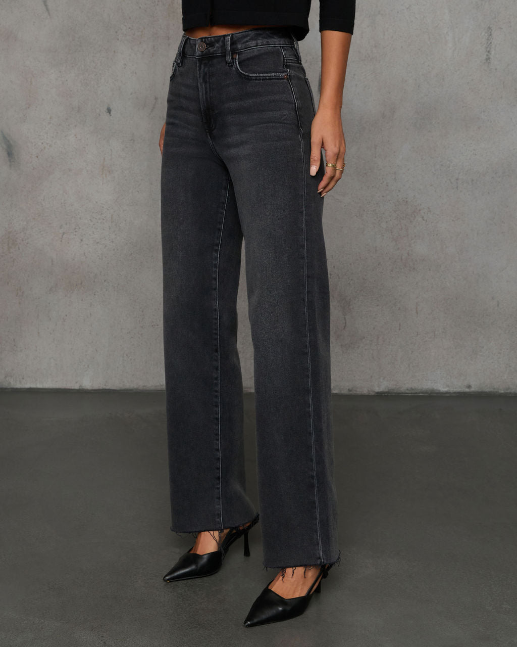Dusky Charm Stretch High Rise Straight Leg Raw Hem Jeans