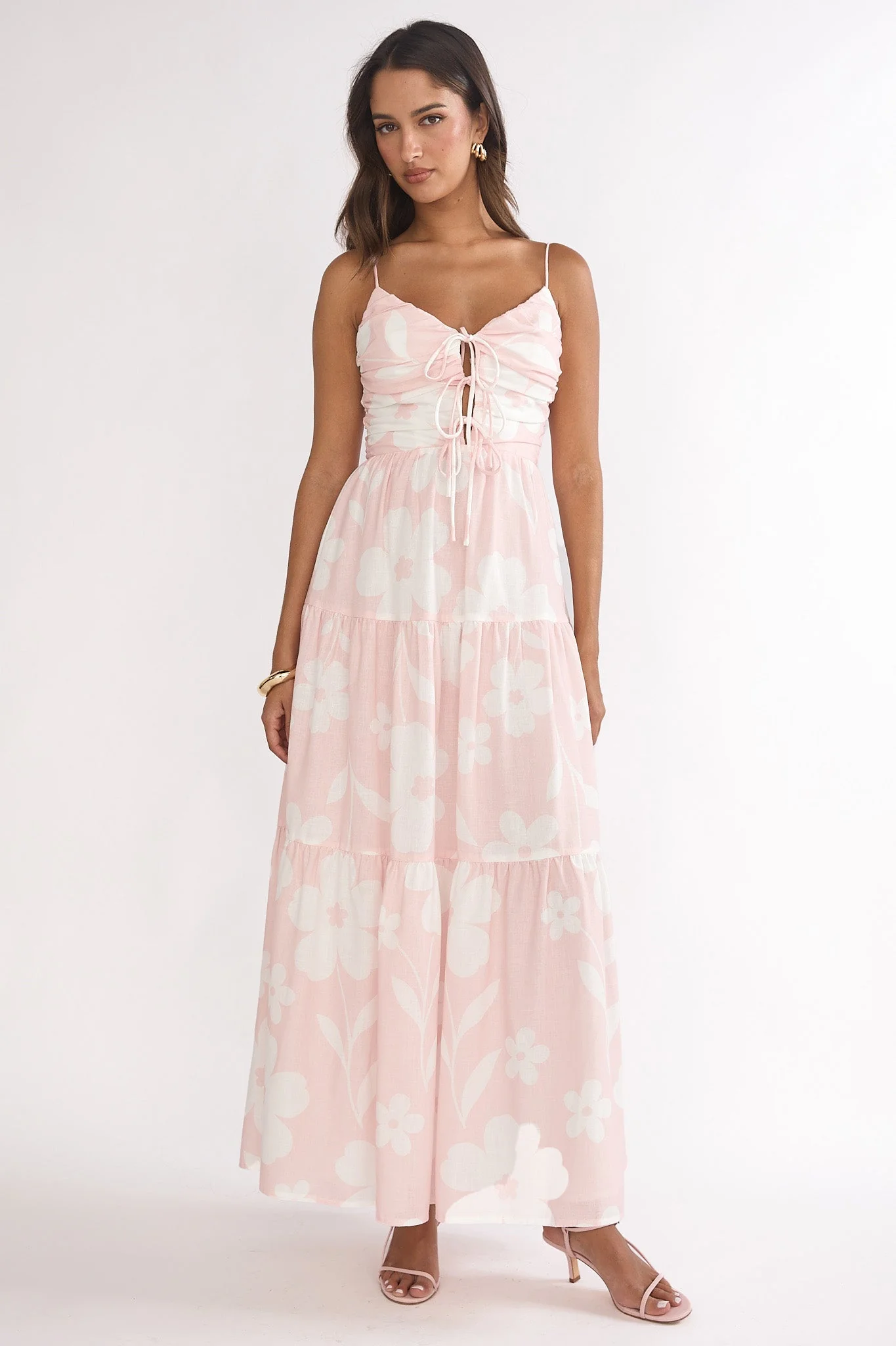 Darelle Tied Bodice Maxi Dress Floral Pink