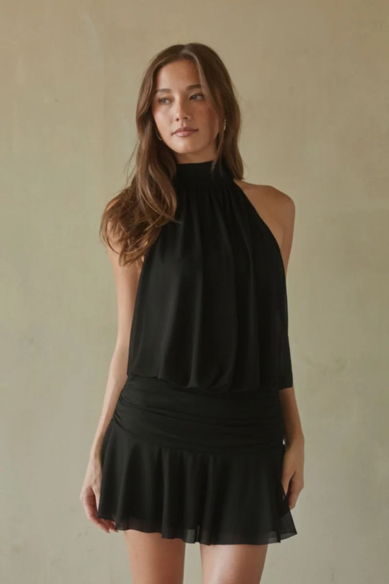Journi High Neck Mesh Mini Dress