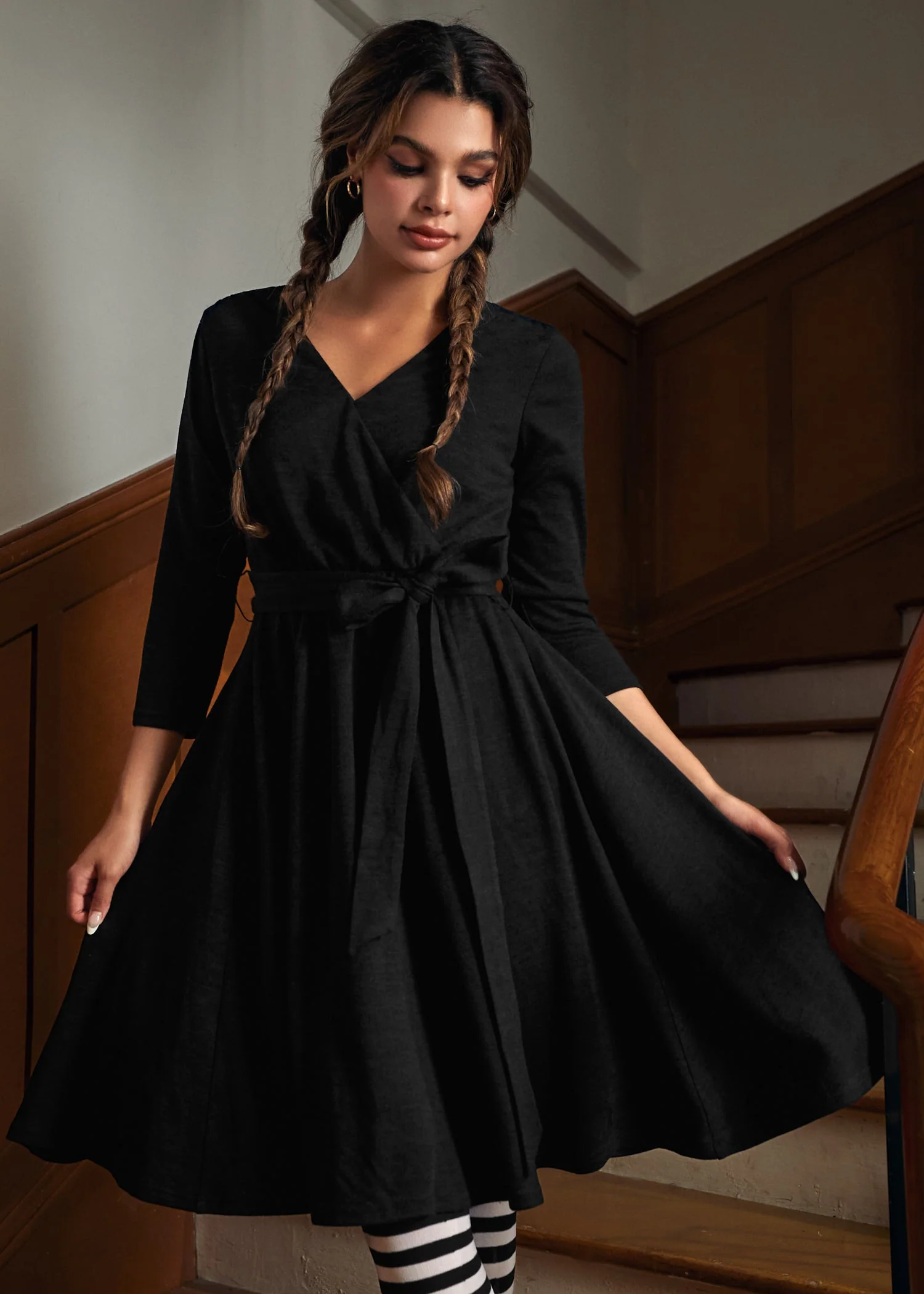 Instant Energy Faux-Wrap Long Sleeve Knit Dress