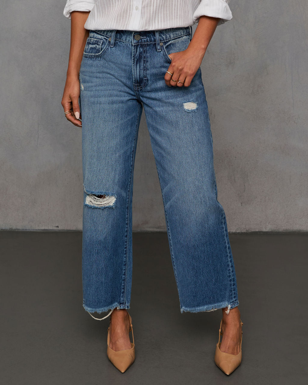 Olsen Rigid Distressed Barrel Jeans