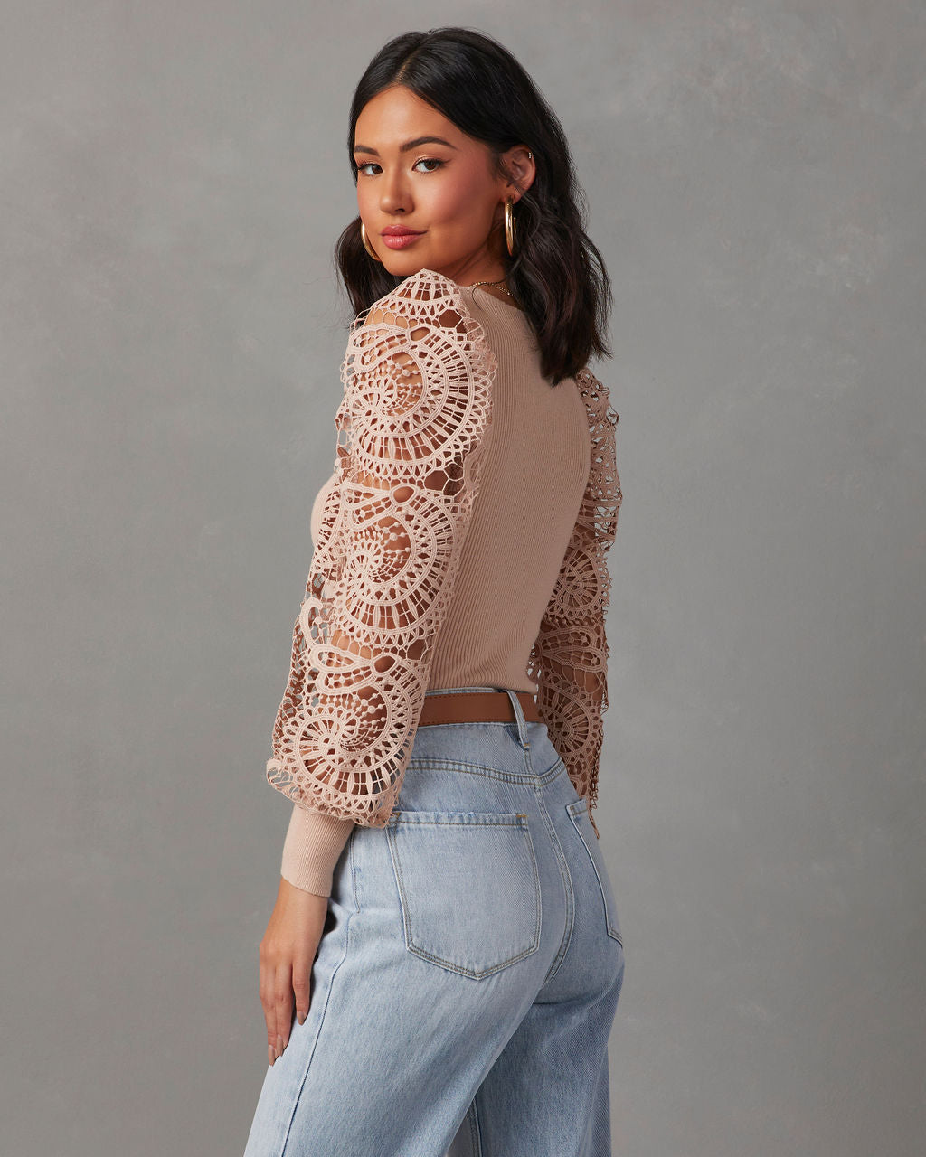 Sophia Crochet Sleeve Sweater Top