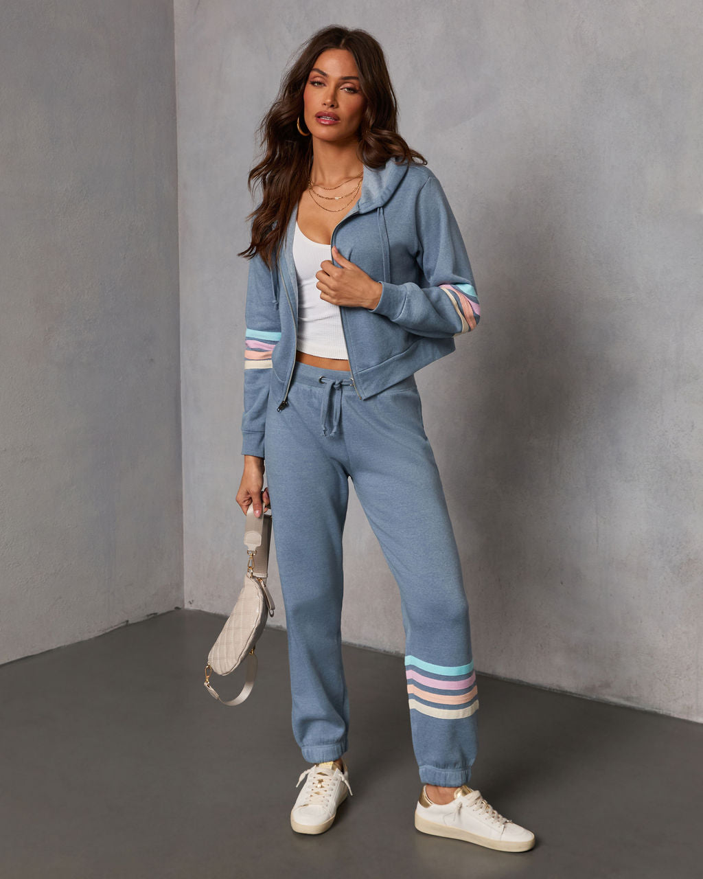 Seloria Striped Sleeve Drawstring Hoodie