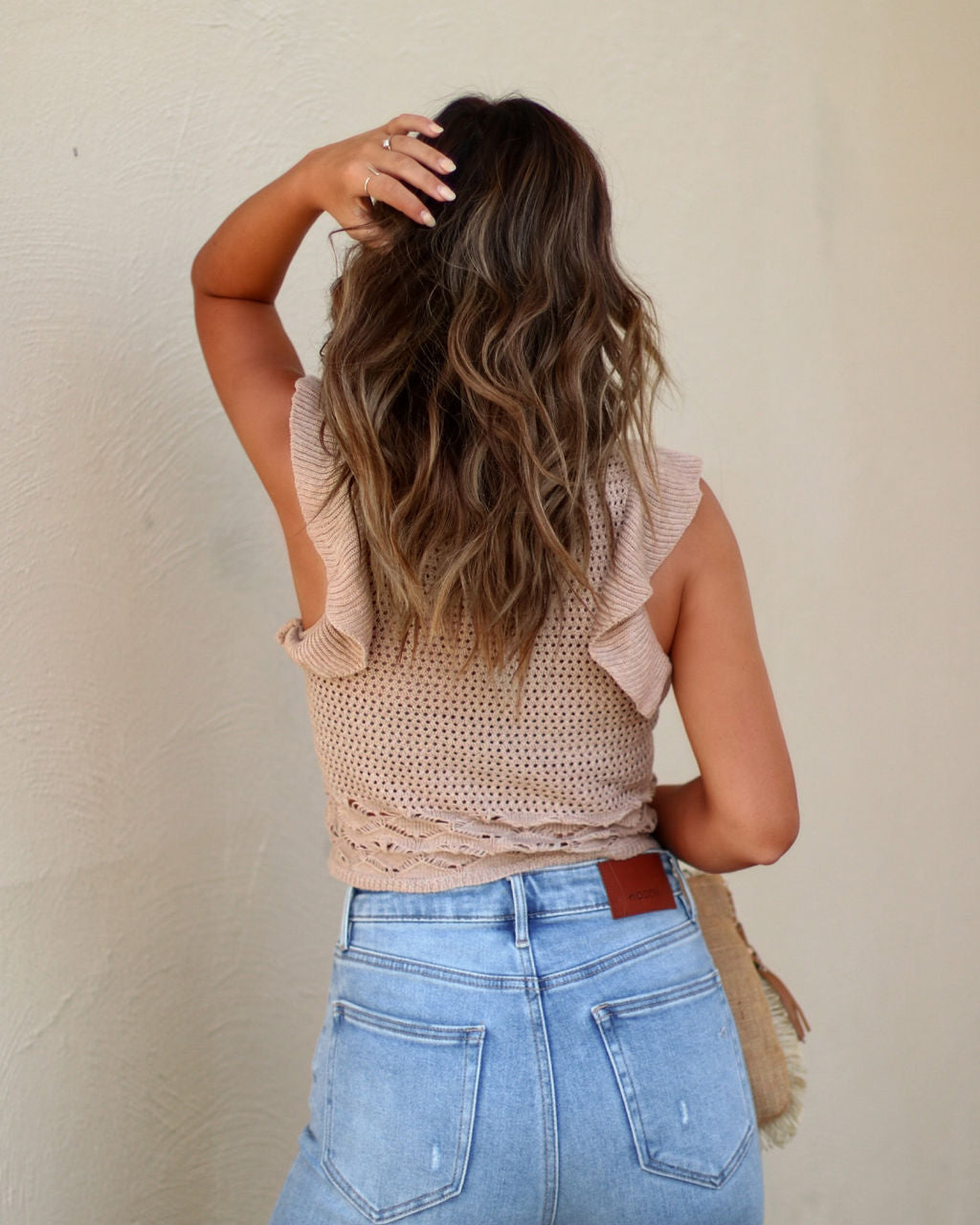 Maris Ruffle Sleeve Crochet Knit Top