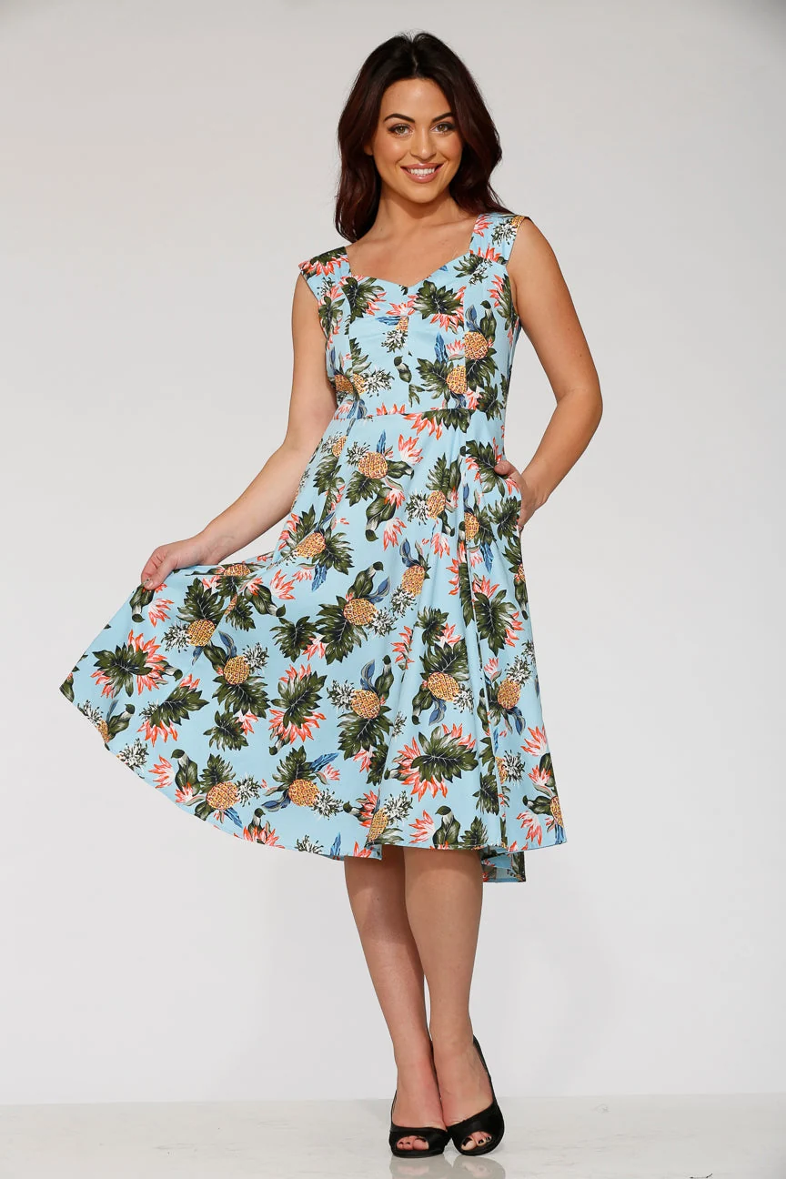 Light Blue Hawaiian Swing Dress