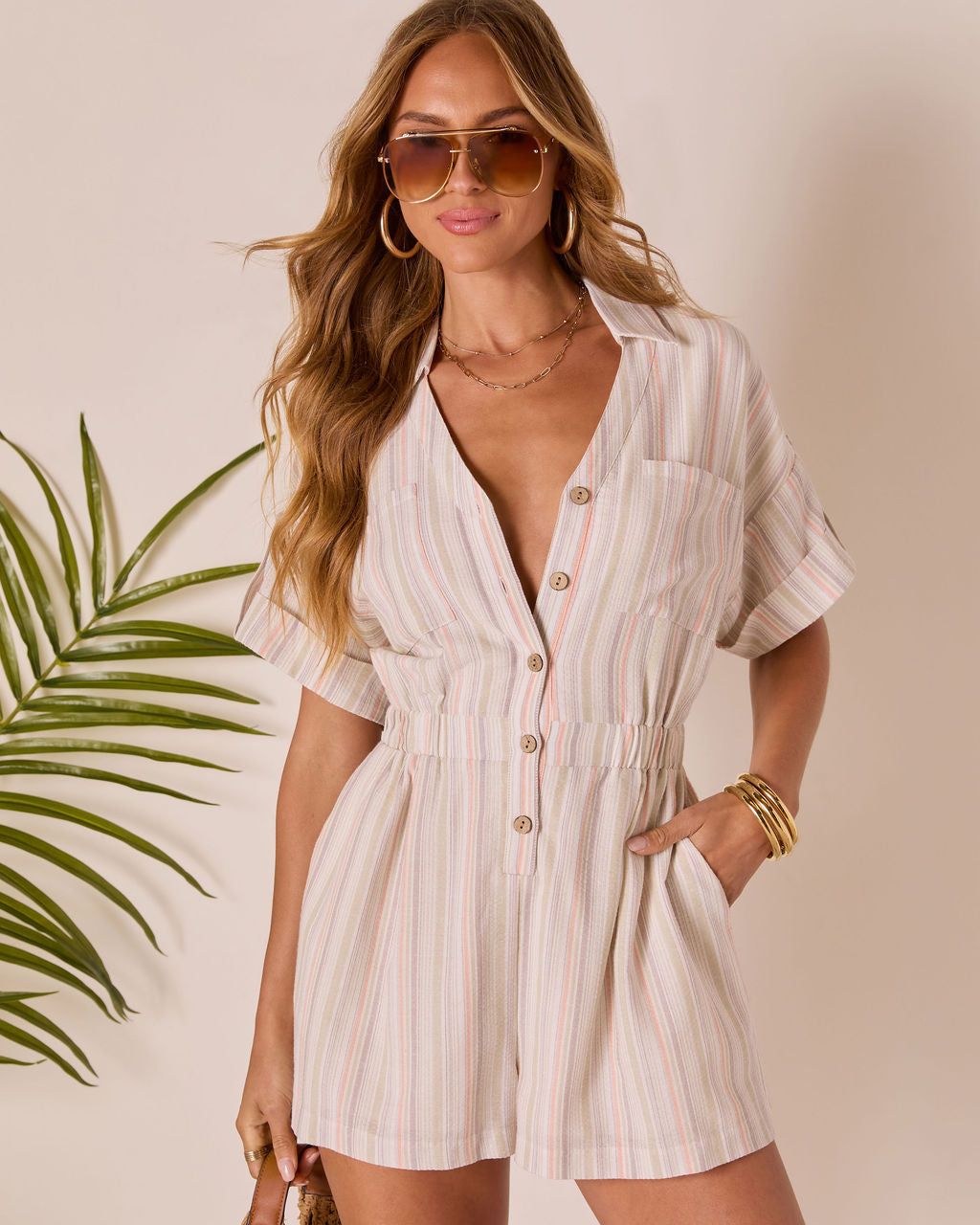 Sunbound Striped Collared Romper