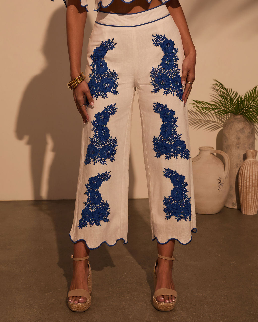 Ocean Drive Embroidered Linen Pants