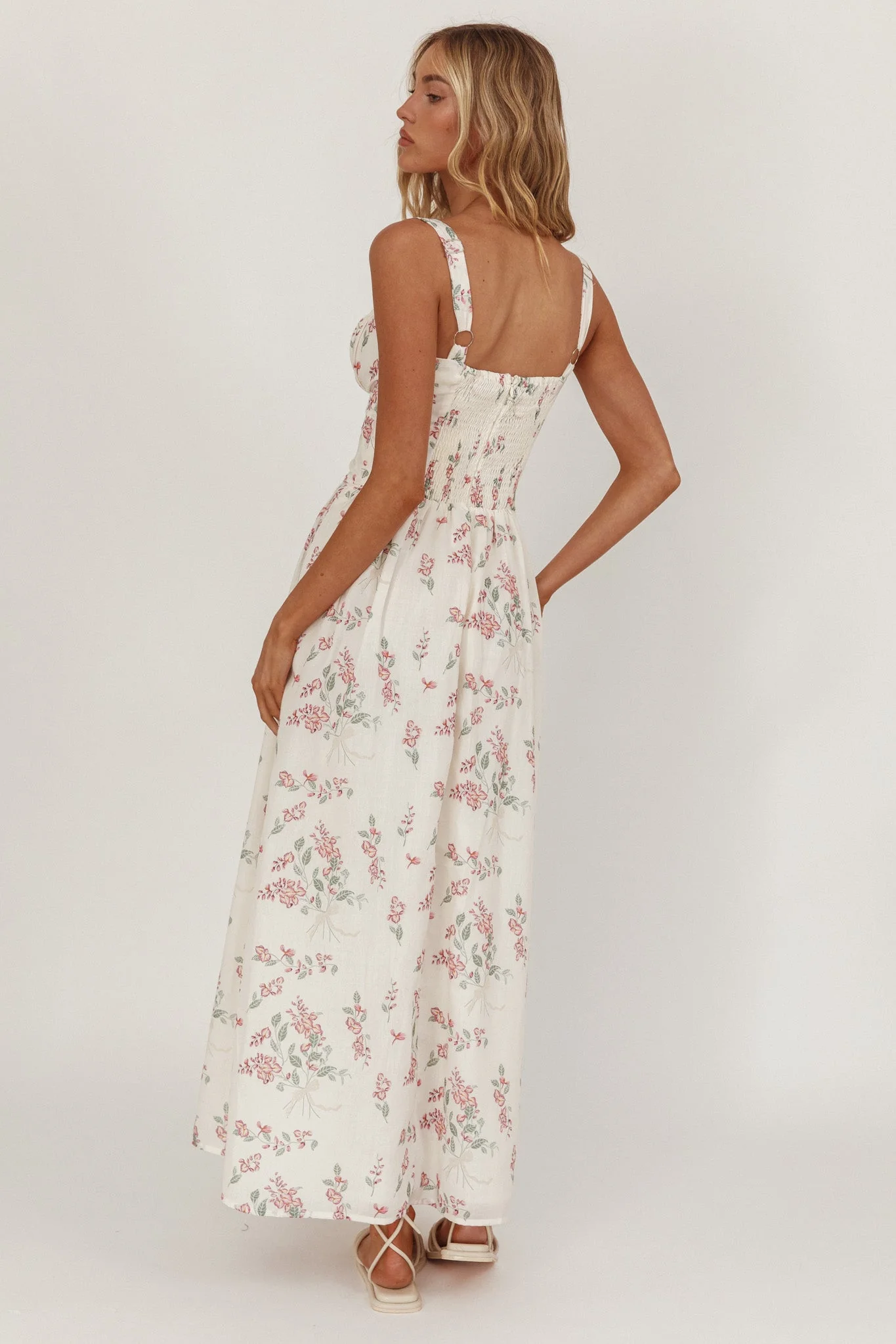 Seen The Light Tie Bust Maxi Dress Floral Cream/Pink