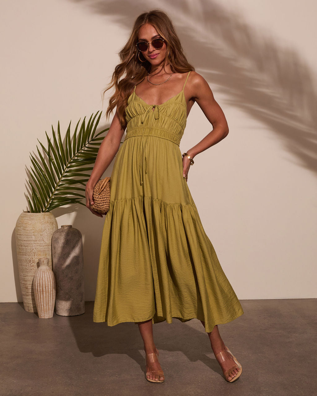 Riviera Romance Ruched Tiered Midi Dress