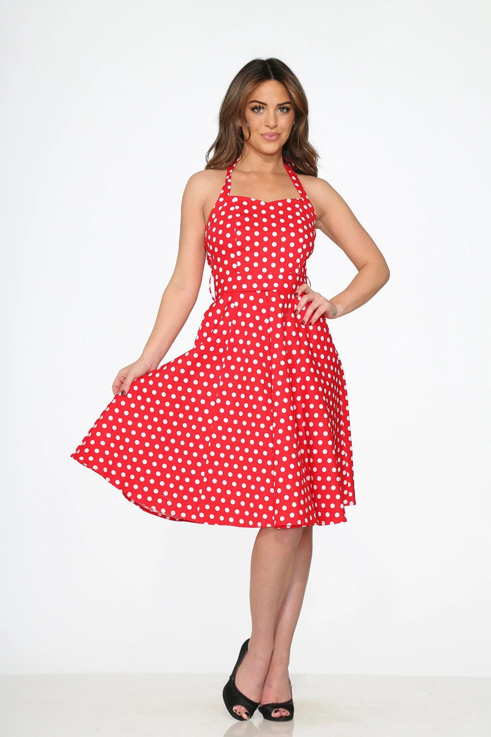 Red & White Polka Dot Halter Dress