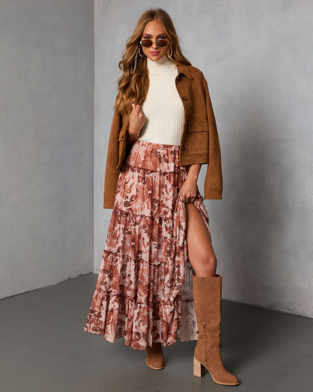 Gypsy Petal Printed Tiered Maxi Skirt