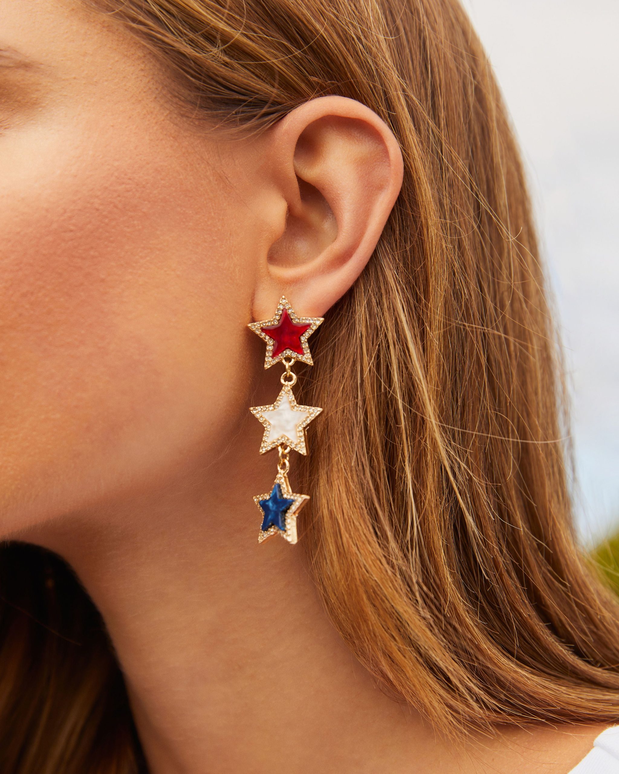 Patriotic Triple Star Drop Earrings
