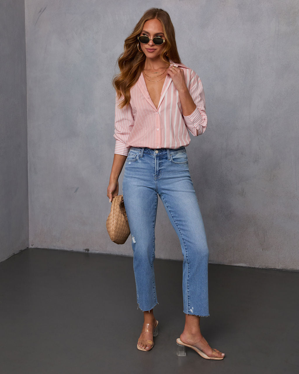 All Day Style Striped Poplin Collared Shirt