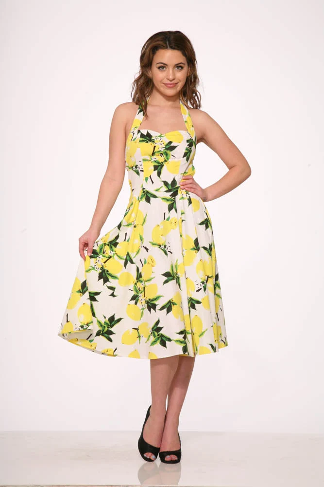 White Lemon Halter Swing Dress