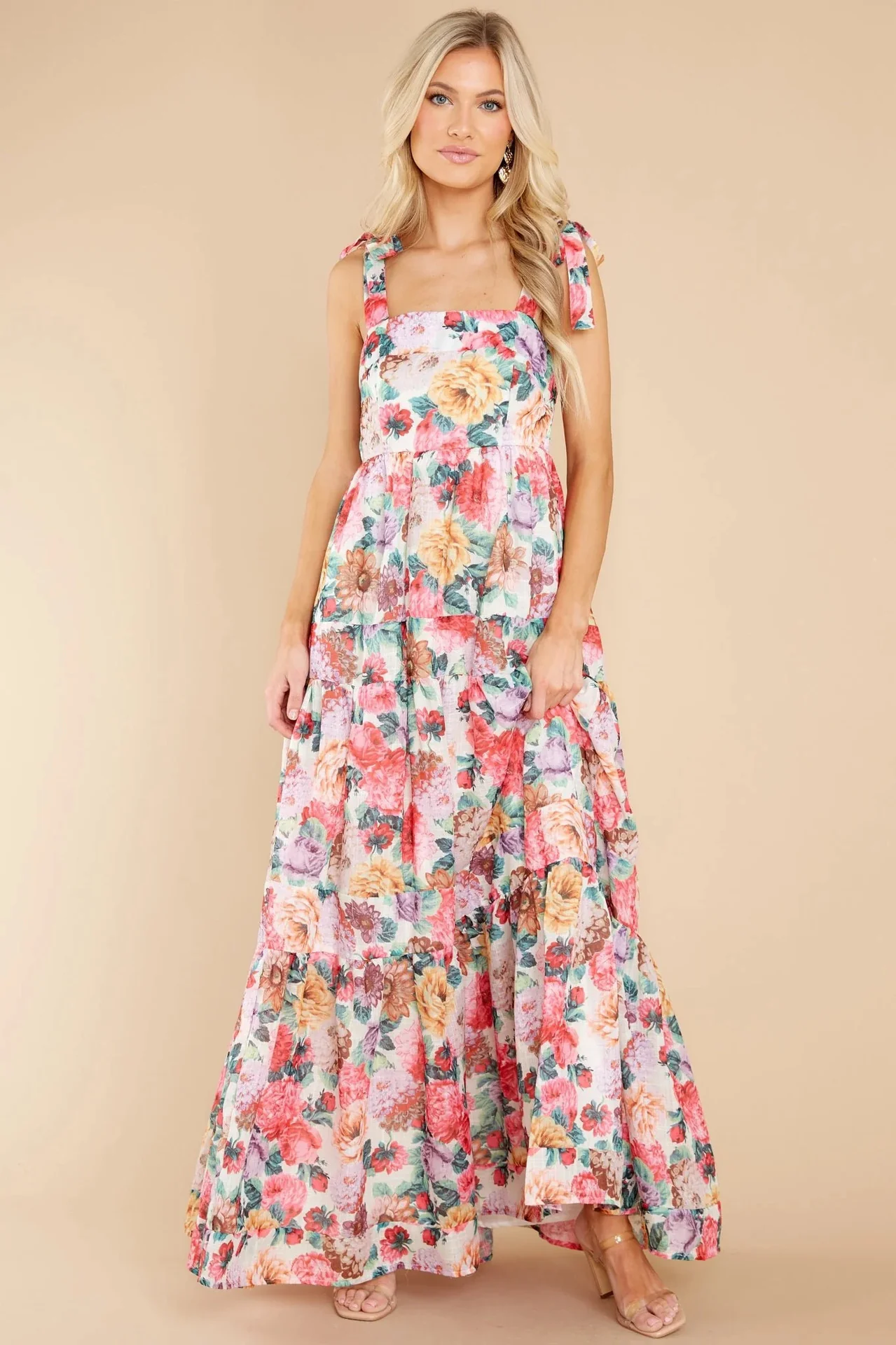 Delilah Floral Square Neck Wide Strap Maxi Dress