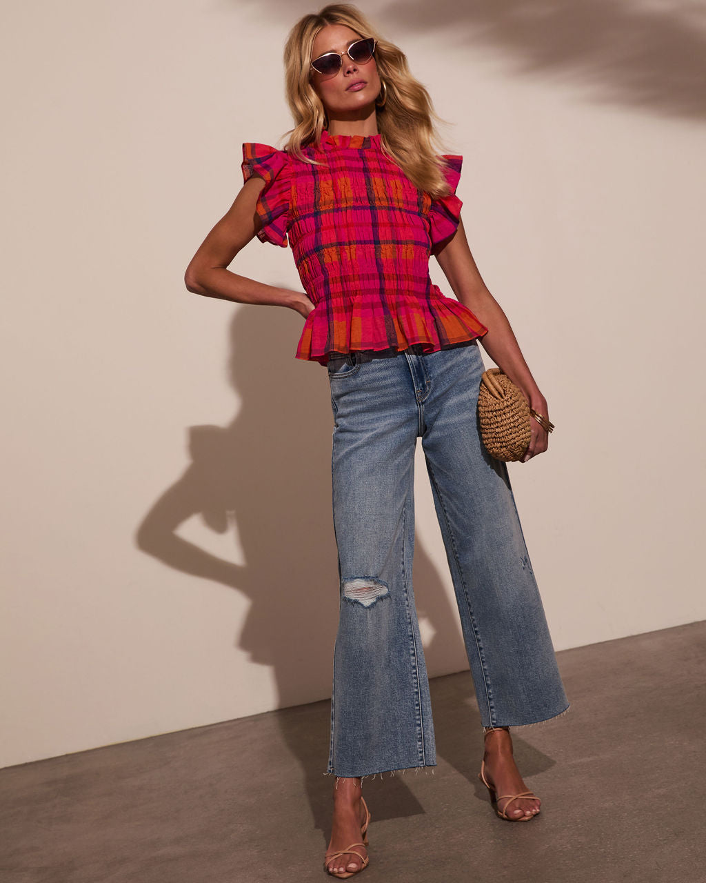 Starla Smocked Plaid Top