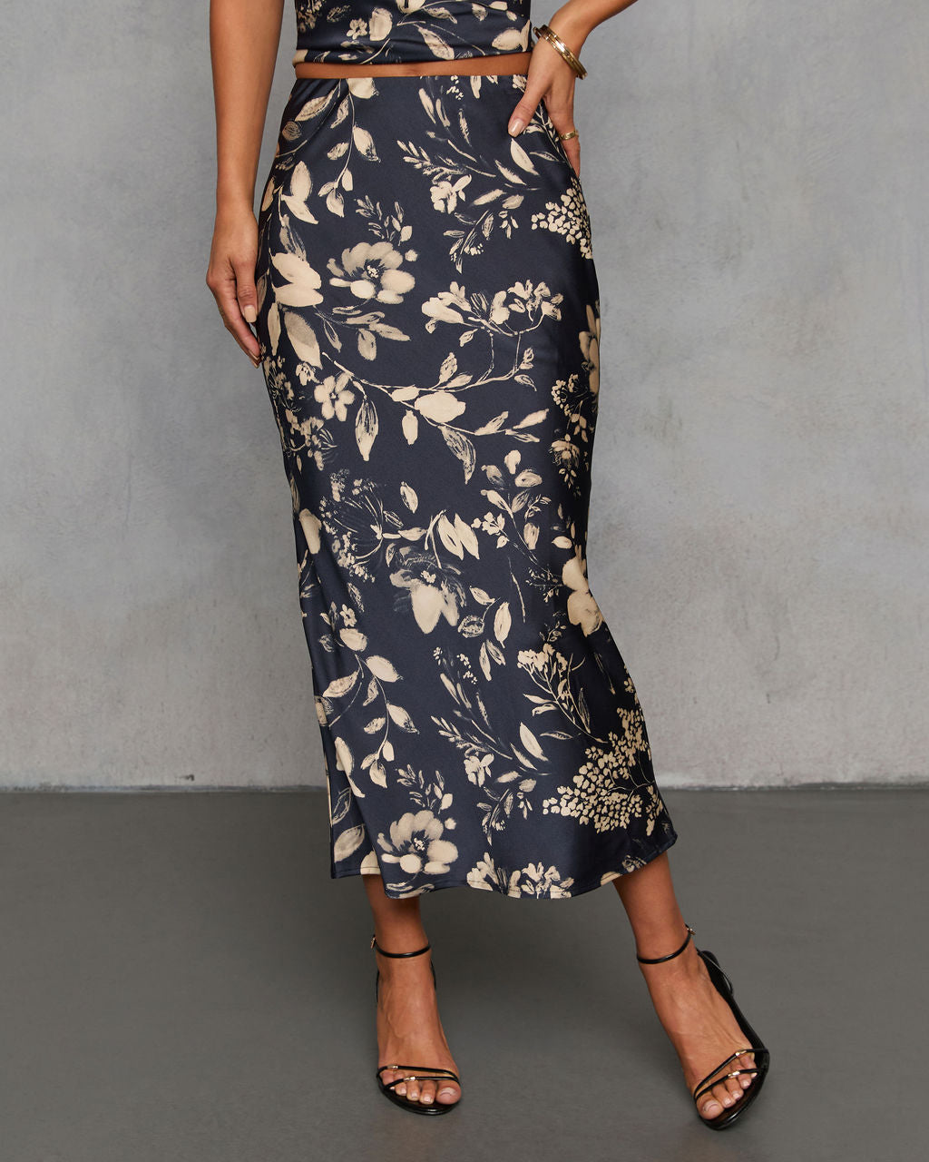 Spiced Honey Printed Satin Midi Skirt
