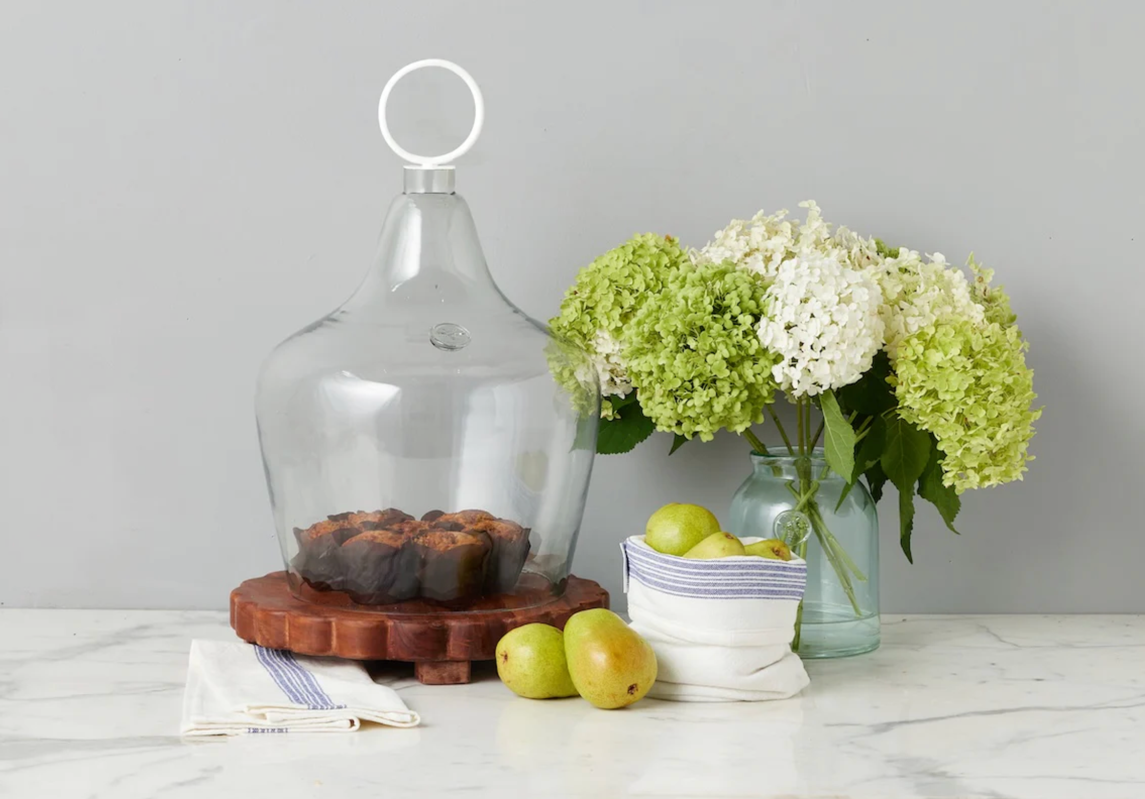 Large Cloche Food Cover, White Ring Handle